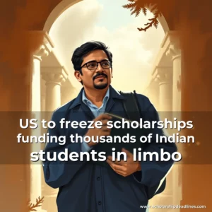 Artistic representation for US to freeze scholarships funding thousands of Indian students in limbo